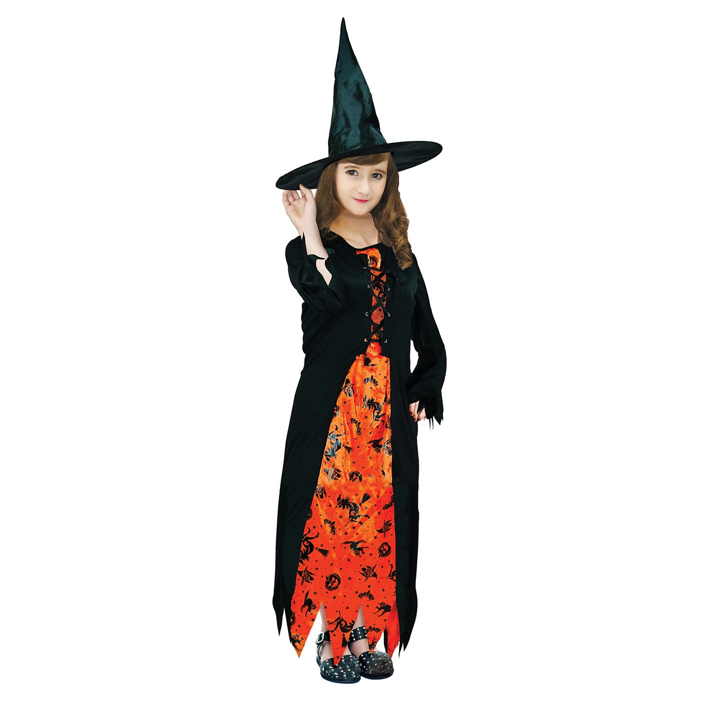 Children Wicked Witch Costume Halloween Wicked Party Dress Up - Black/Orange-0