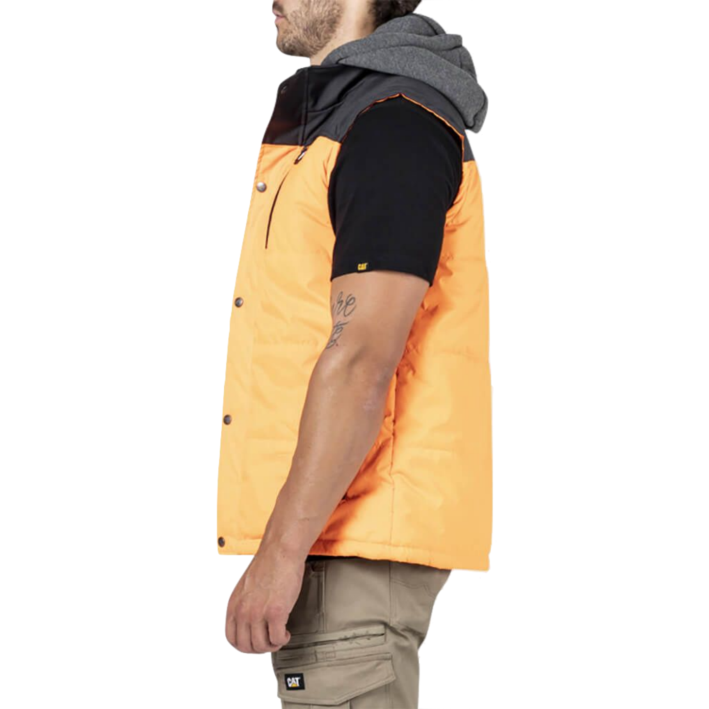 Caterpillar Hi-Vis Hooded Work Vest Jacket - Water Resistant - Orange-3