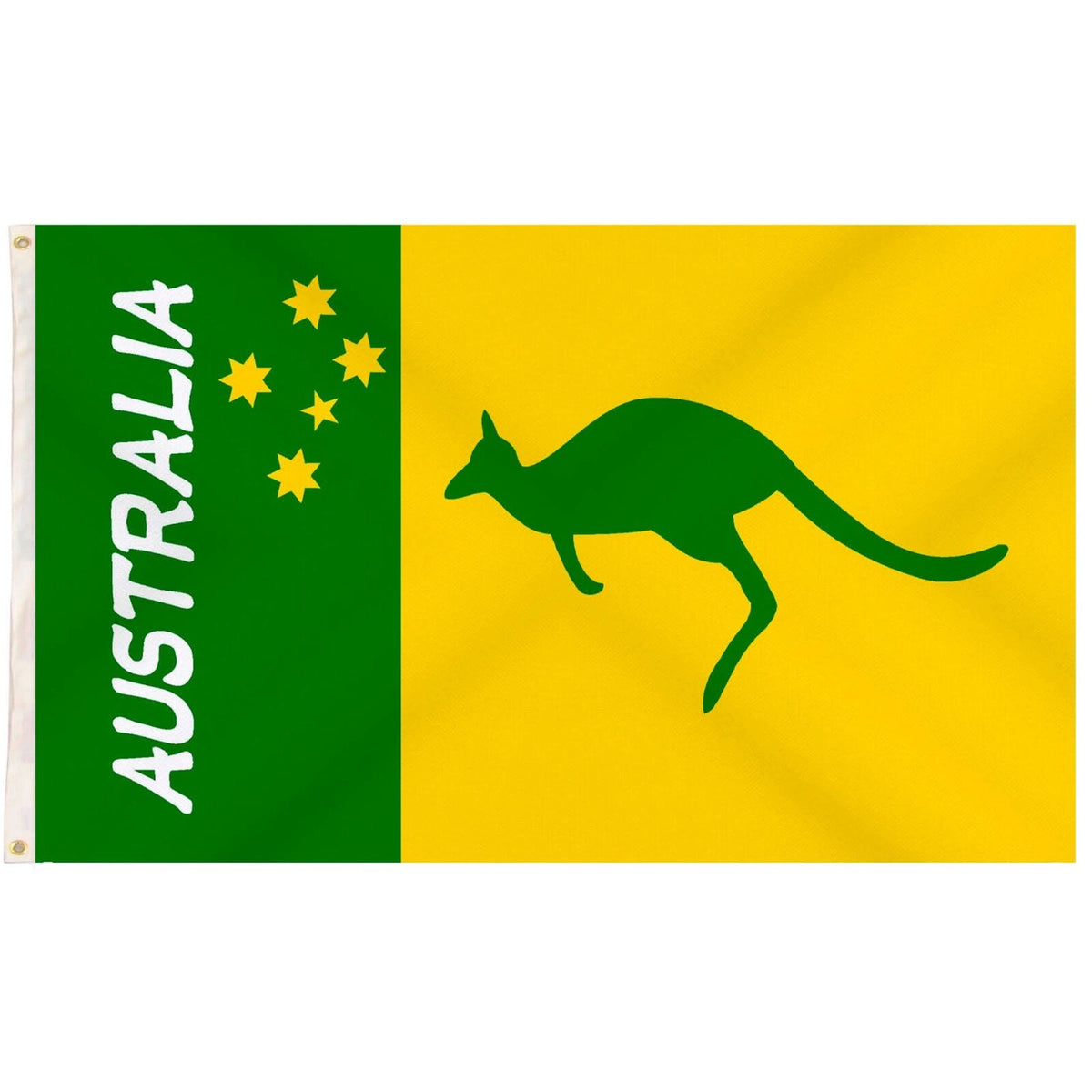 12x Australian Green and Gold/Yellow Flag w/ Kangaroo – 90x150cm Australia Day