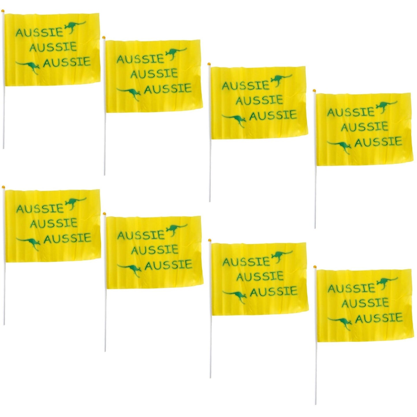 Aussie Hand Flags - 8 Pack (14x21cm) | Yellow Durable Australian Flag for Events & Celebrations