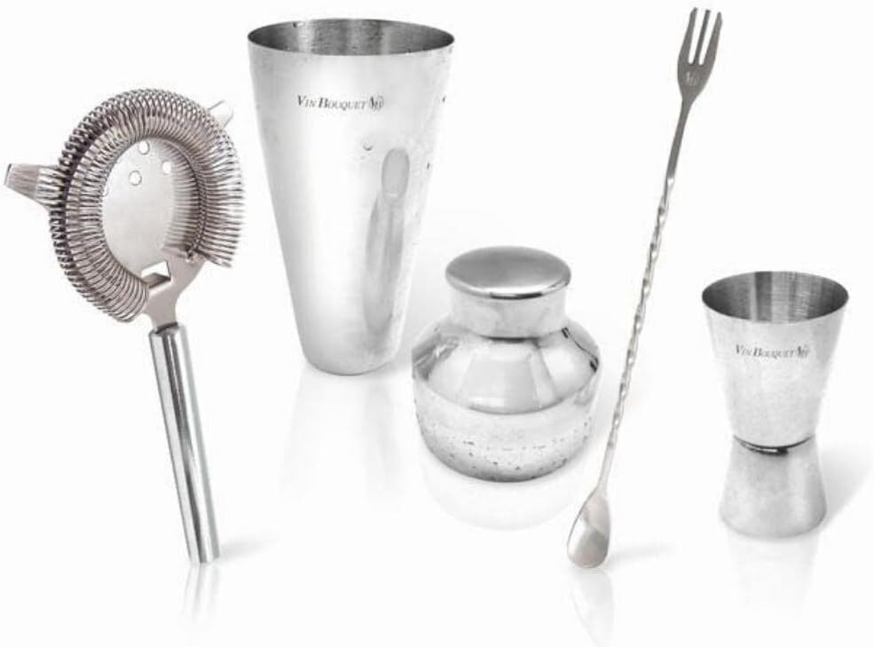 4pc Vin Bouquet Stainless Steel Cocktail Shaker Maker Set in Silver-0