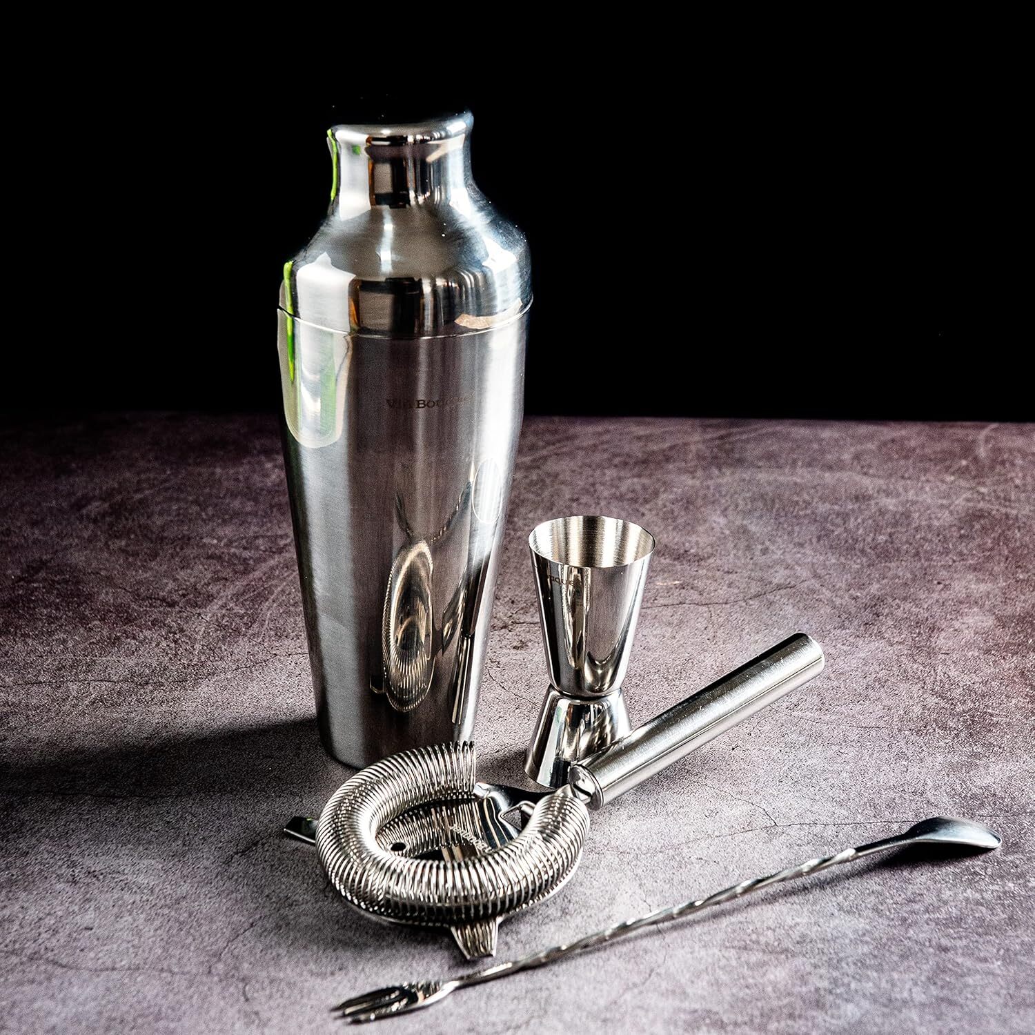 4pc Vin Bouquet Stainless Steel Cocktail Shaker Maker Set in Silver-4