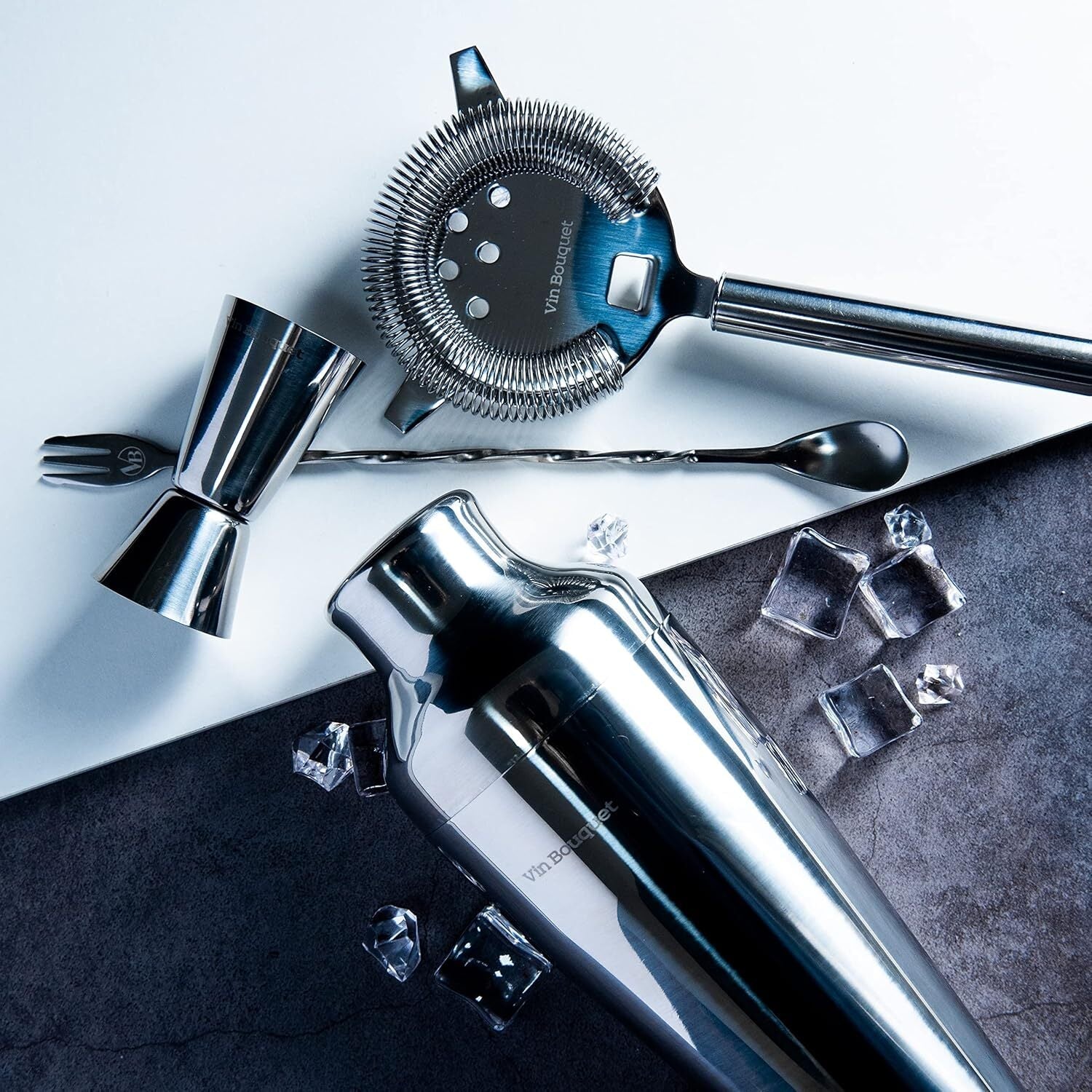 4pc Vin Bouquet Stainless Steel Cocktail Shaker Maker Set in Silver-2