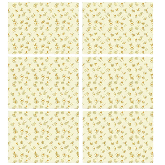6x Karlstert Natural Beeswax Honeycomb Food Wrap in Honeybee Print 43 x 58.5cm