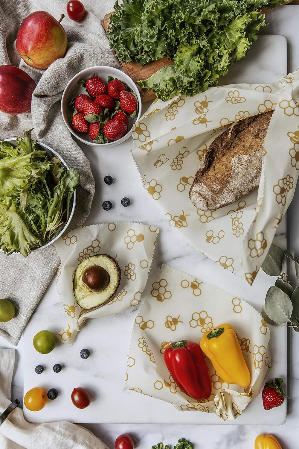 Karlstert Natural Beeswax Honeycomb Food Wrap in Honeybee Print 43 x 58.5cm