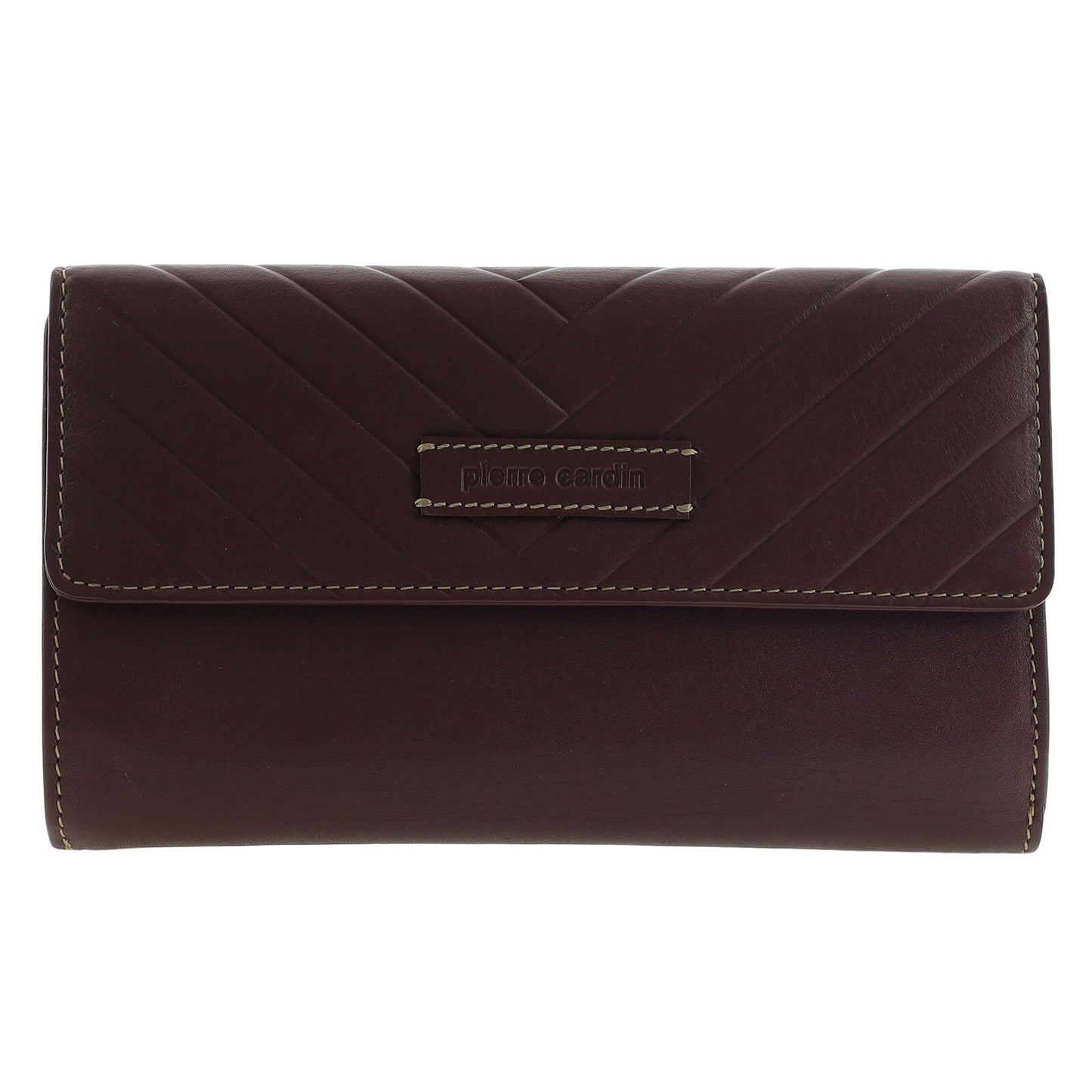 Pierre Cardin Detroit Leather Long Wallet with RFID Protection and Quilted Detail in Brown