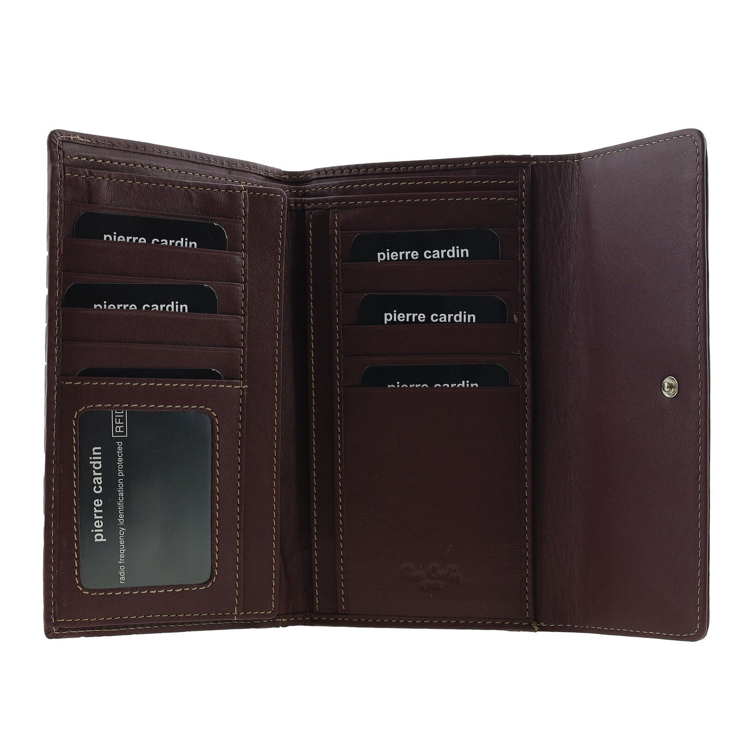 Pierre Cardin Detroit Leather Long Wallet with RFID Protection and Quilted Detail in Brown