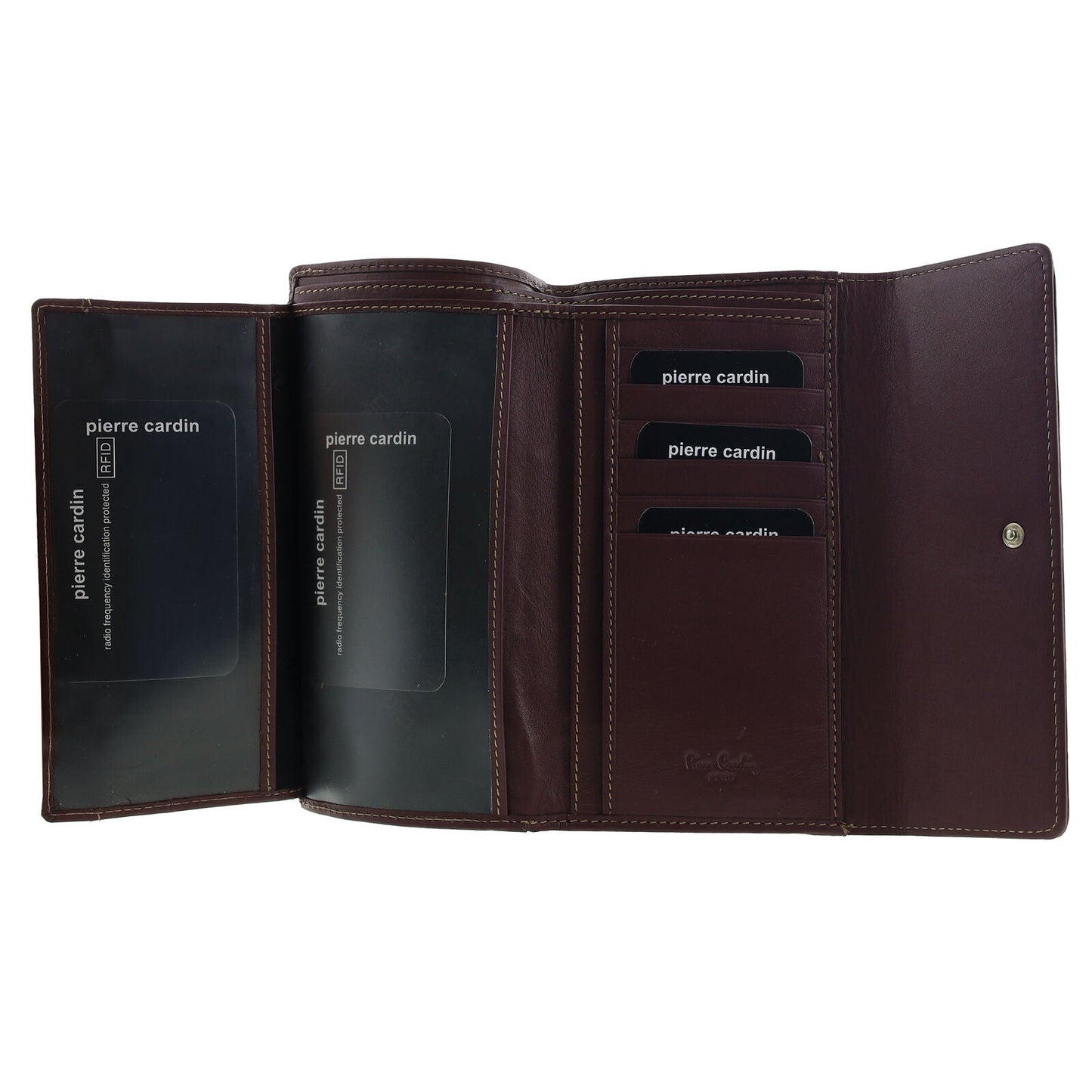 Pierre Cardin Detroit Leather Long Wallet with RFID Protection and Quilted Detail in Brown