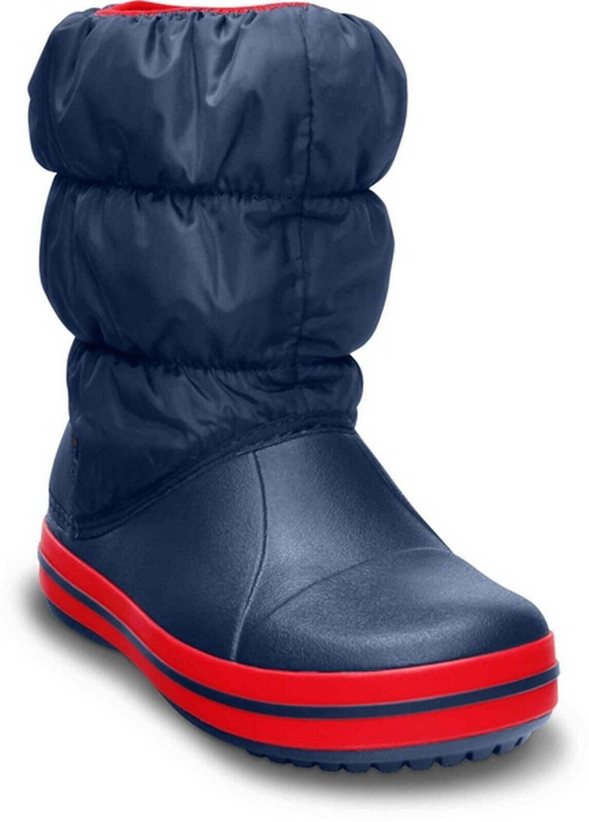 Crocs Kids Winter Puff Boot Childrens Boys Girls Warm Puffer - Navy/Red-3