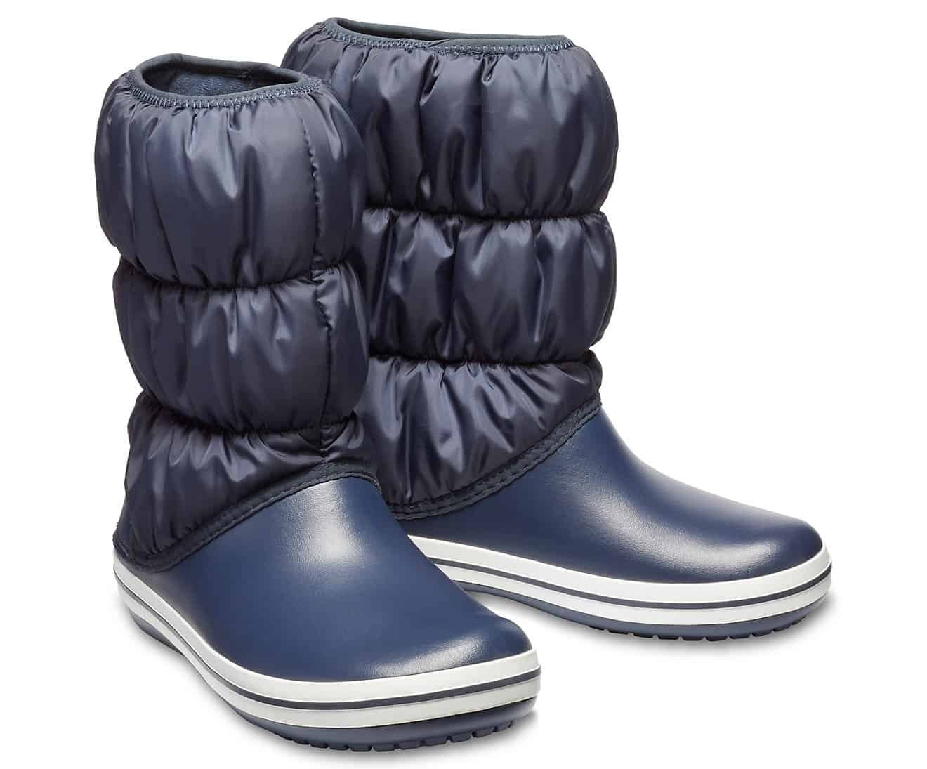 Crocs Womens Winter Puff Boot Puffer Shoes - Navy/White-1