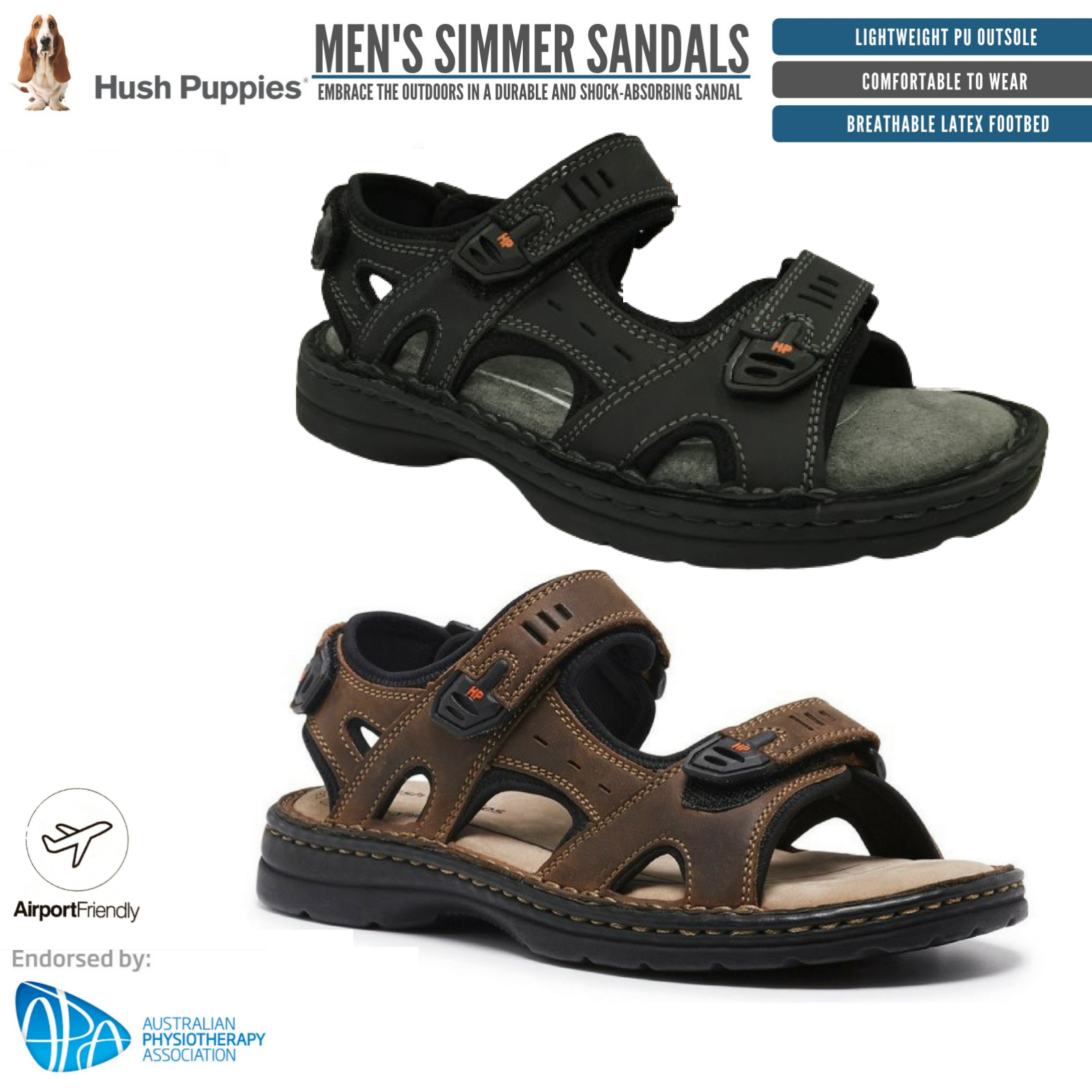 HUSH PUPPIES SIMMER Mens Leather Adjustable Strap Comfort Sandals Shoes-1