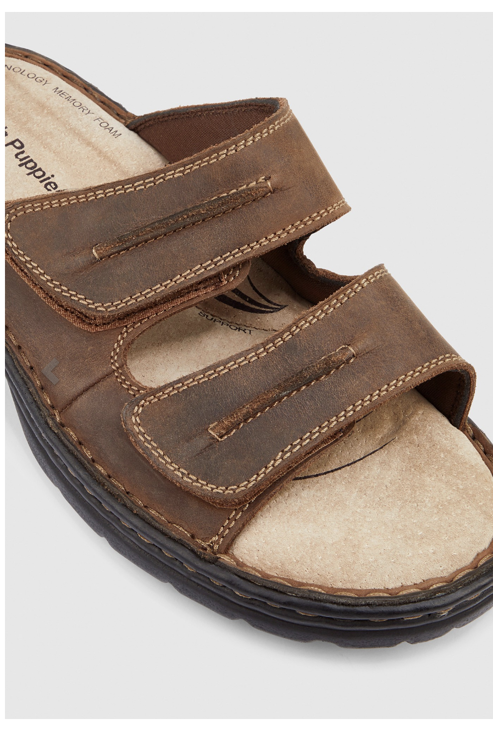 Hush Puppies Slider Mens Leather Adjustable Strap Sandals Slippers Shoes - Brown-3