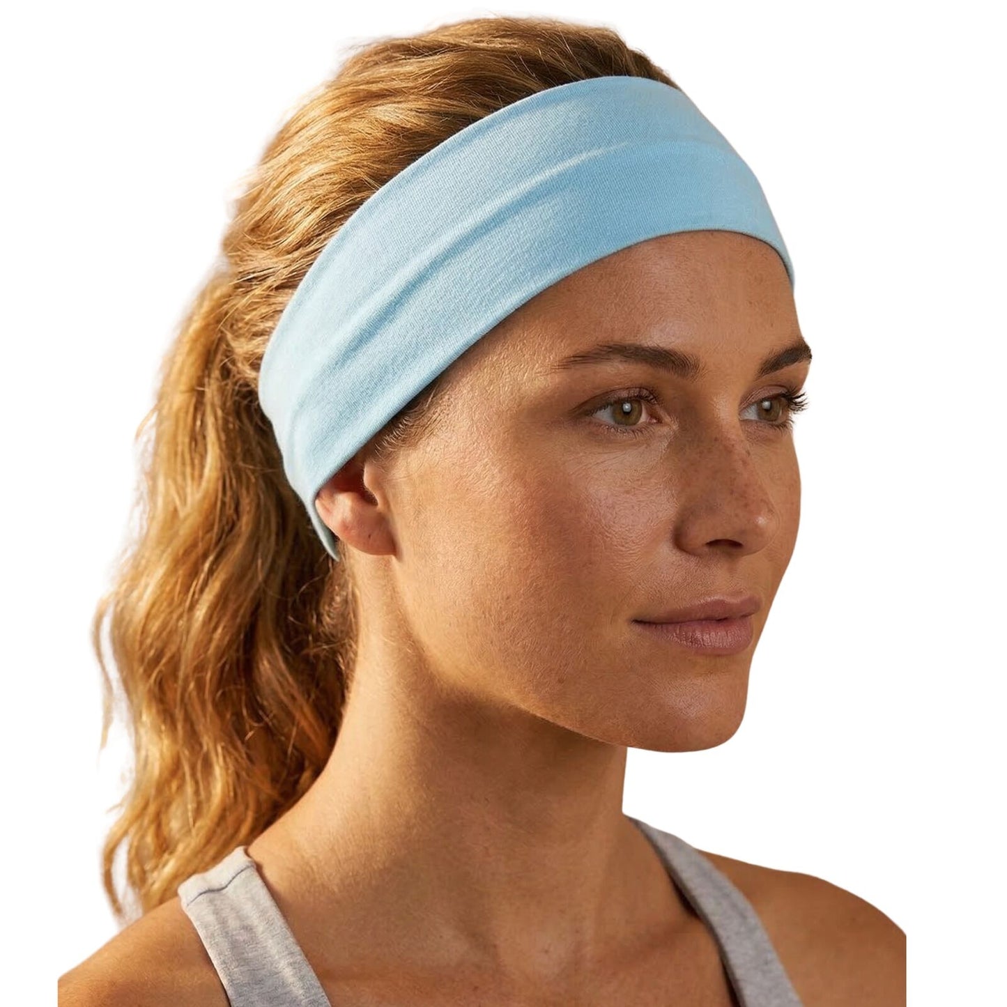 PLAIN HEADBAND Elastic Stretch Sports Yoga Hair Band Unisex 8cm - Sky Blue
