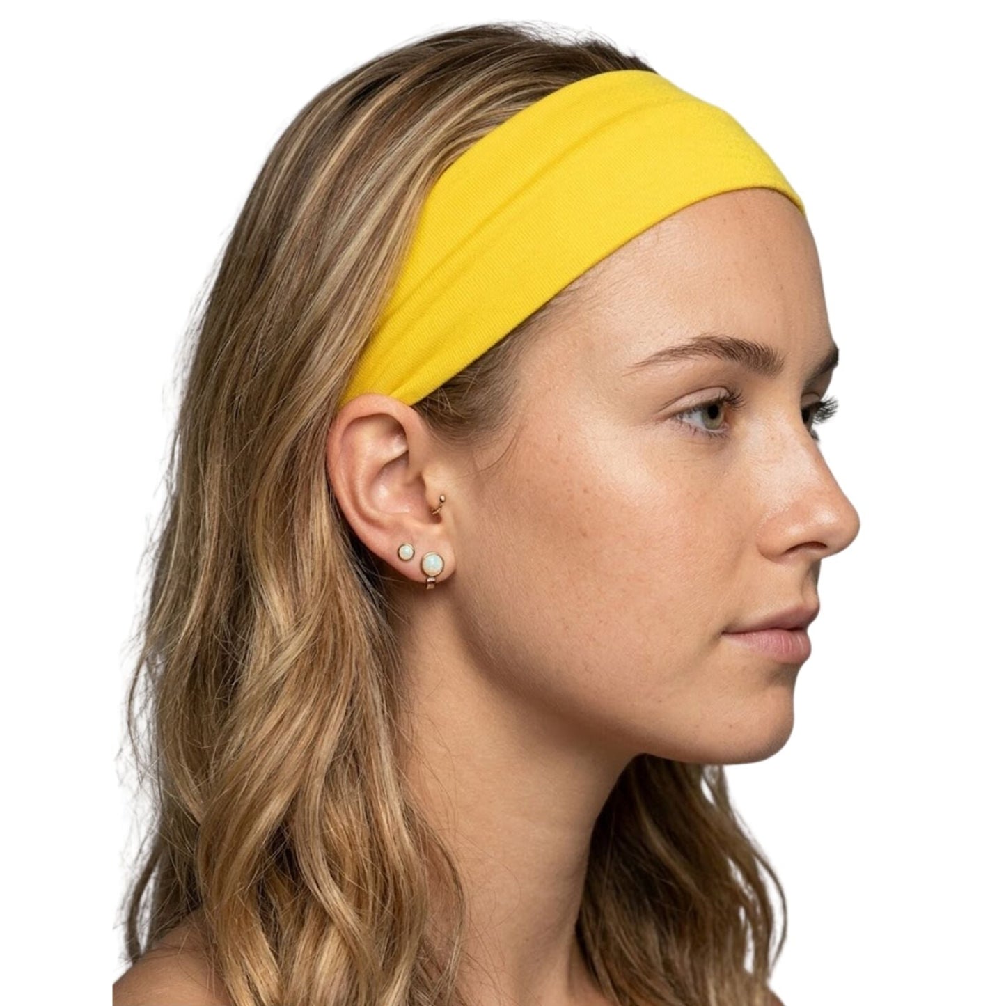 PLAIN HEADBAND Elastic Stretch Sports Yoga Hair Band Unisex 8cm Wide - Yellow