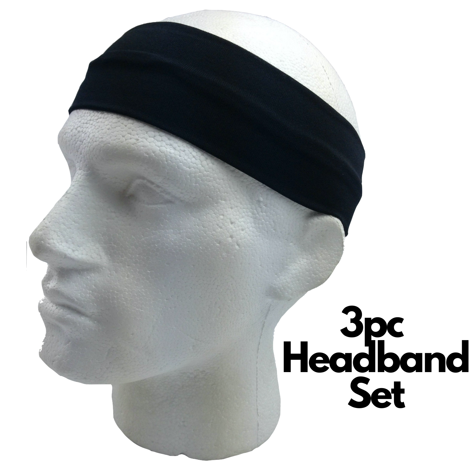 3pc Set Plain Headband Elastic Stretch Sports Yoga Hair Band Unisex Wide Wrap-2