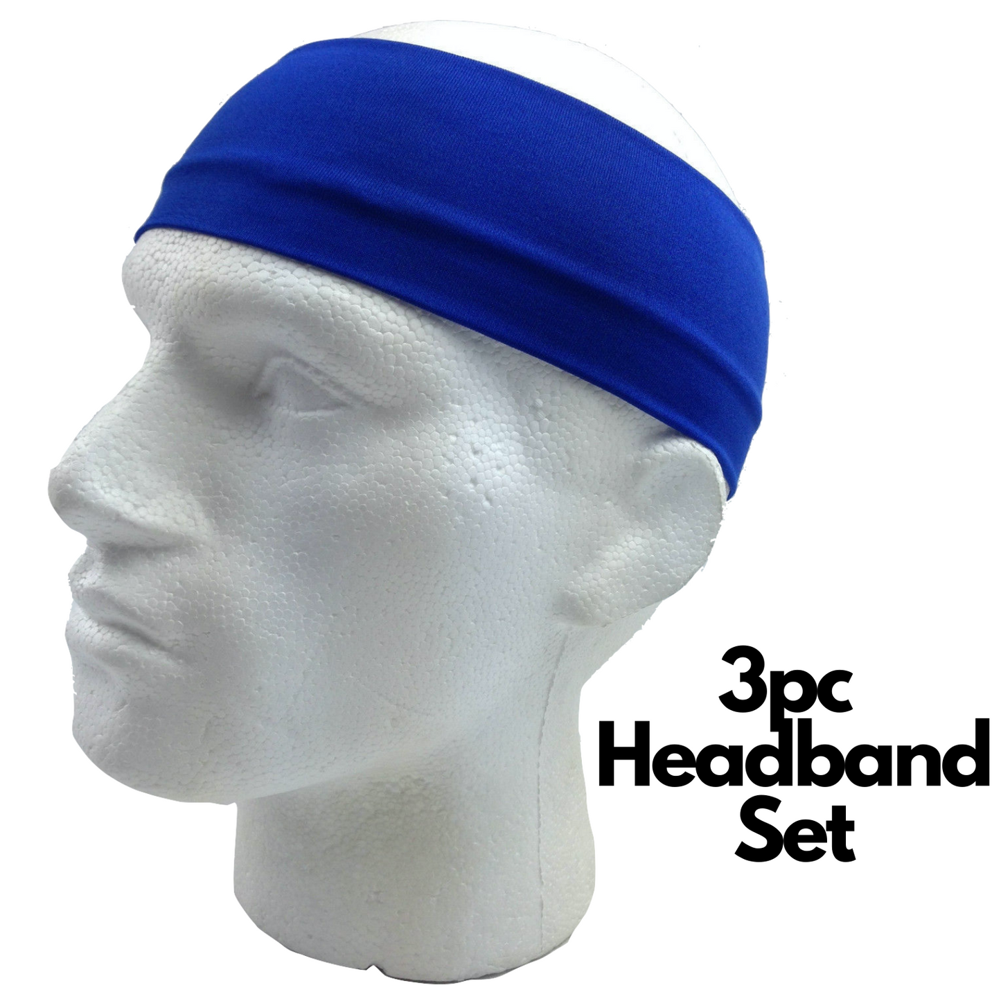 3pc Set Plain Headband Elastic Stretch Sports Yoga Hair Band Unisex Wide Wrap-3
