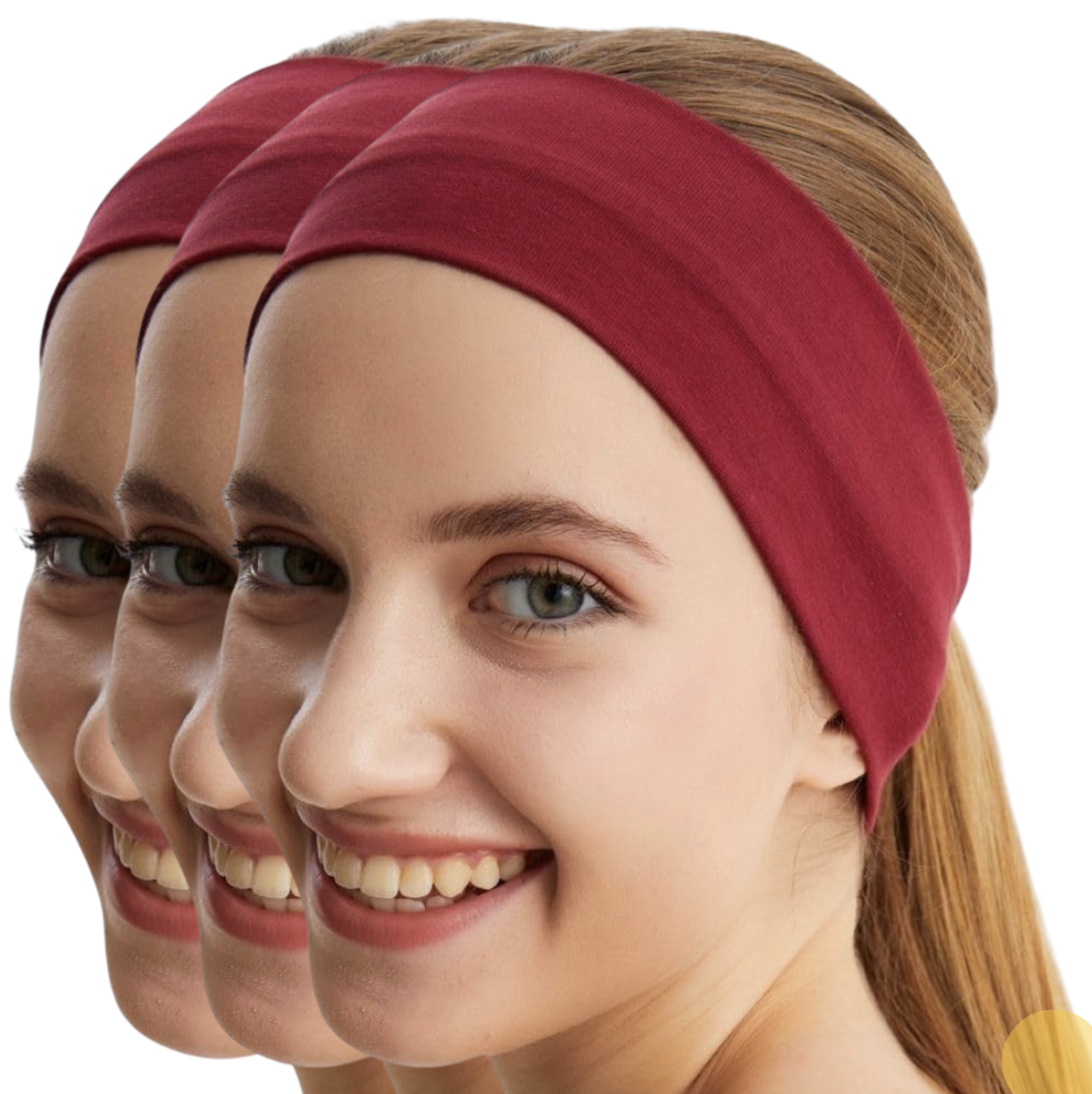 3pc Set Plain Headband Elastic Stretch Sports Yoga Hair Band Unisex - Burgundy