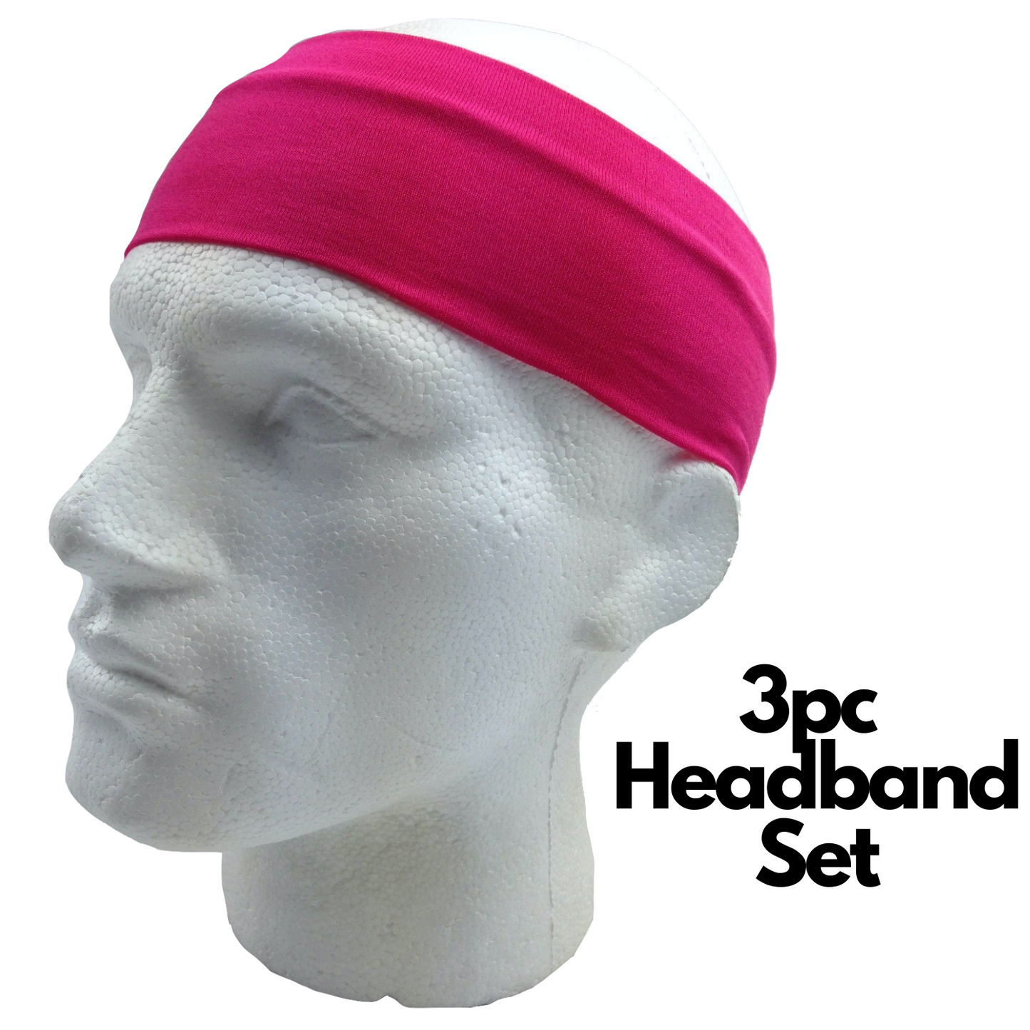 3pc Set Plain Headband Elastic Stretch Sports Yoga Hair Band Unisex Wide Wrap-7