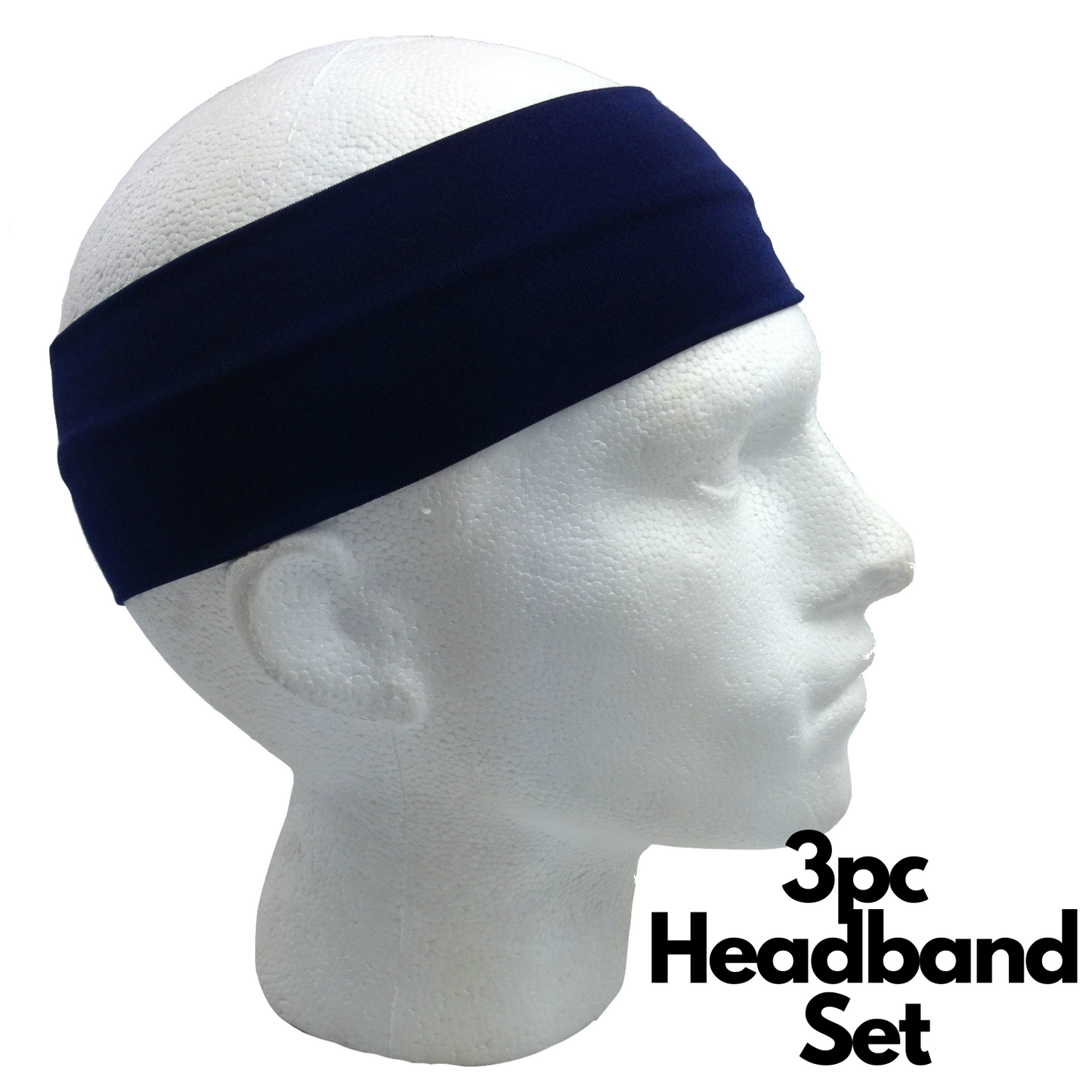3pc Set Plain Headband Elastic Stretch Sports Yoga Hair Band Unisex Wide Wrap-9