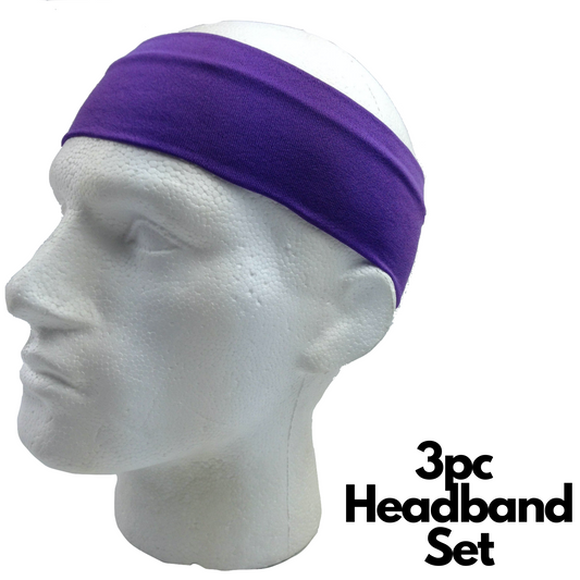 3pc Set Plain Headband Elastic Stretch Sports Yoga Hair Band Unisex Wide Wrap-10