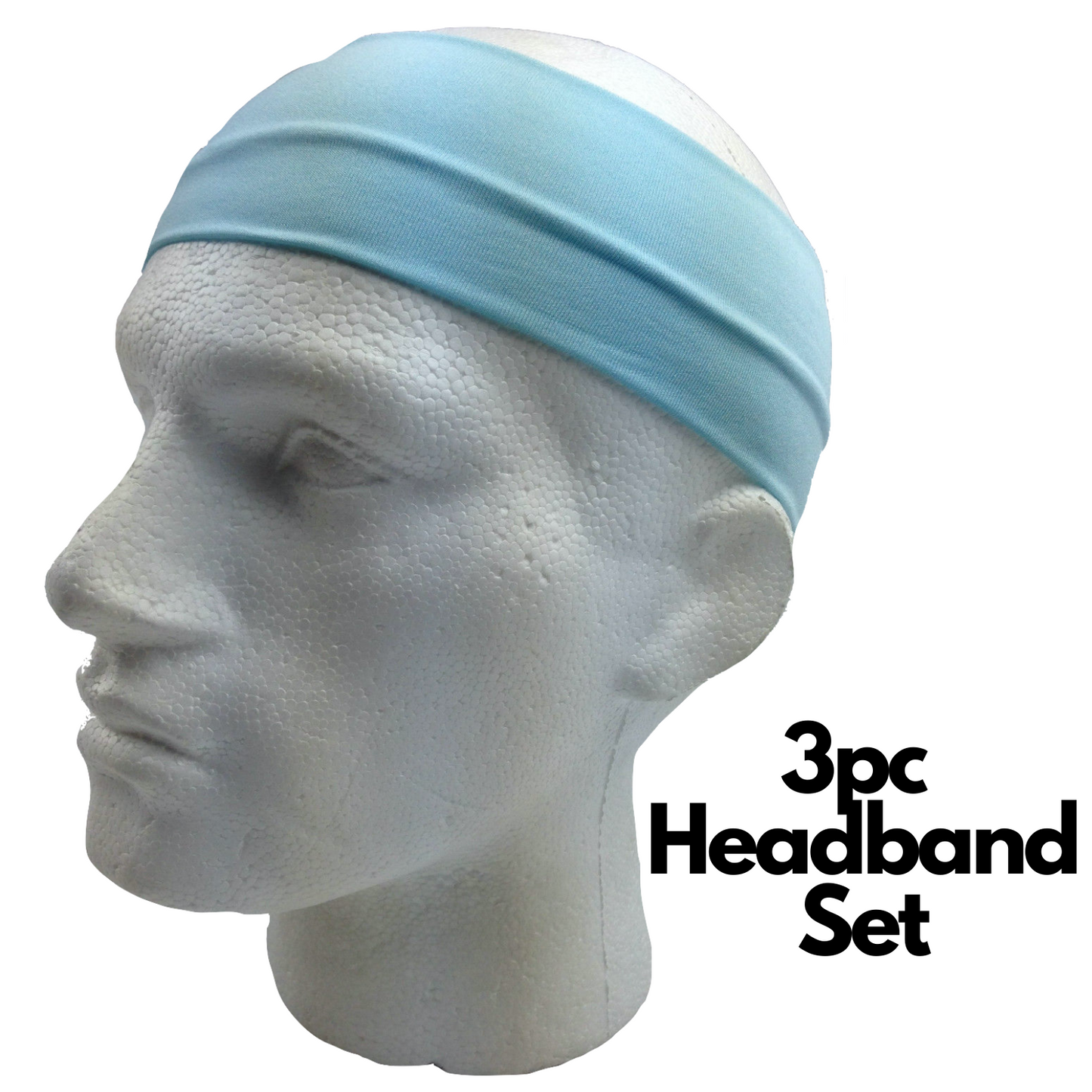 3pc Set Plain Headband Elastic Stretch Sports Yoga Hair Band Unisex Wide Wrap-12