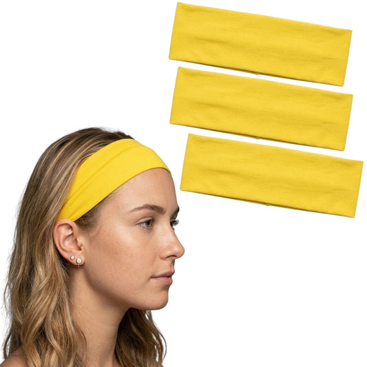 3pc Set Plain Headband Elastic Stretch Sports Yoga Hair Band Unisex - Yellow