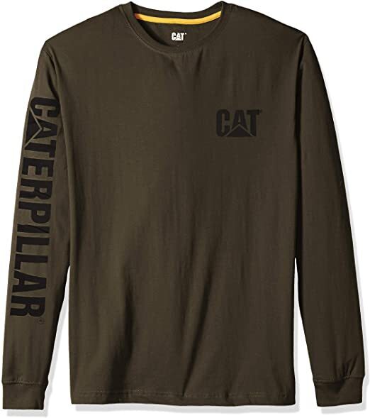 Caterpillar Mens Trademark Banner Long Sleeve Tee Top CAT - Army Moss-1