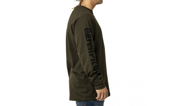 Caterpillar Mens Trademark Banner Long Sleeve Tee Top CAT - Army Moss-3