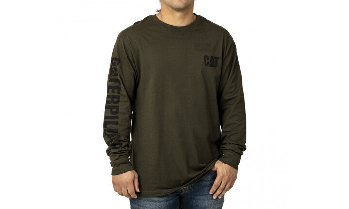 Caterpillar Mens Trademark Banner Long Sleeve Tee Top CAT - Army Moss-4