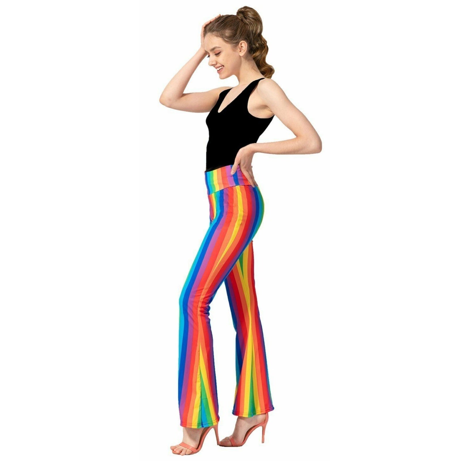 Adult Rainbow Stripe Flare Pants LGBT Costume Mardi Gras Festival Gay Pride-4