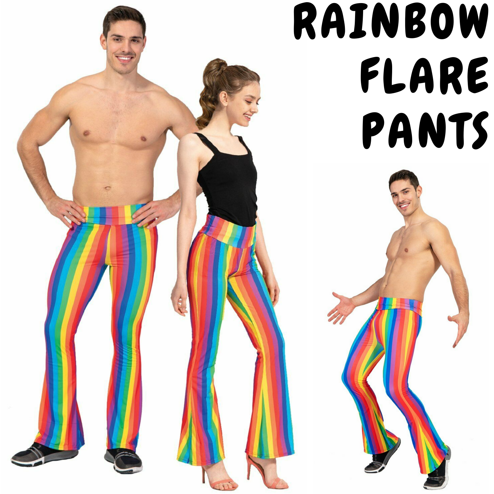 Adult Rainbow Stripe Flare Pants LGBT Costume Mardi Gras Festival Gay Pride-1
