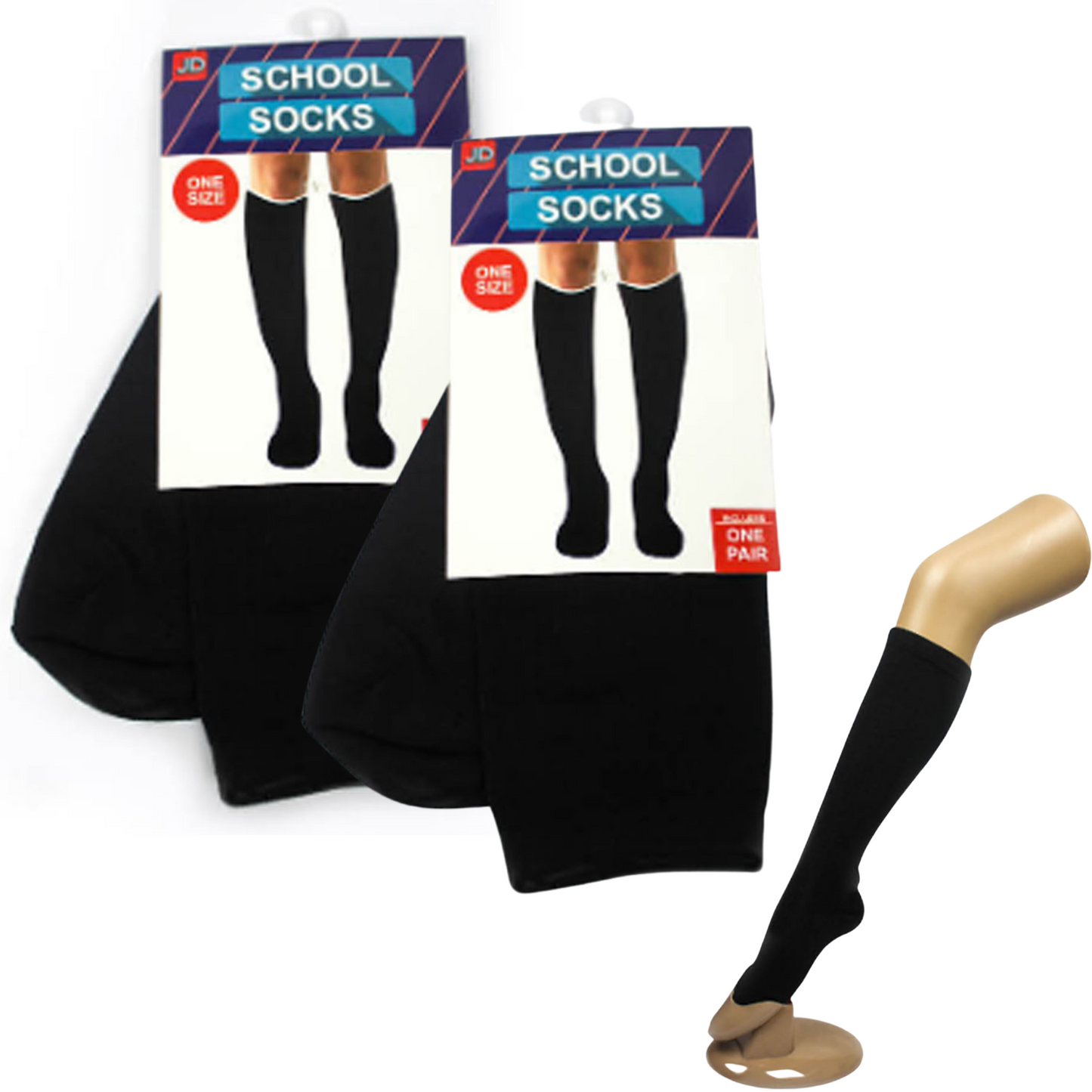2 Pairs SCHOOL SOCKS Plain Ribbed Knee High Cotton Girls Boys Unisex Kid - Black - One Size Fits Most-0