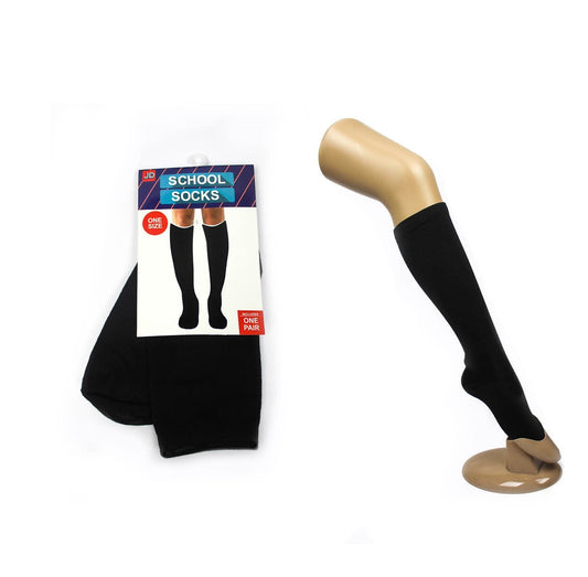 1 Pair SCHOOL SOCKS Plain Knee High Cotton Girls Boys Unisex - Black - One Size Fits Most-0