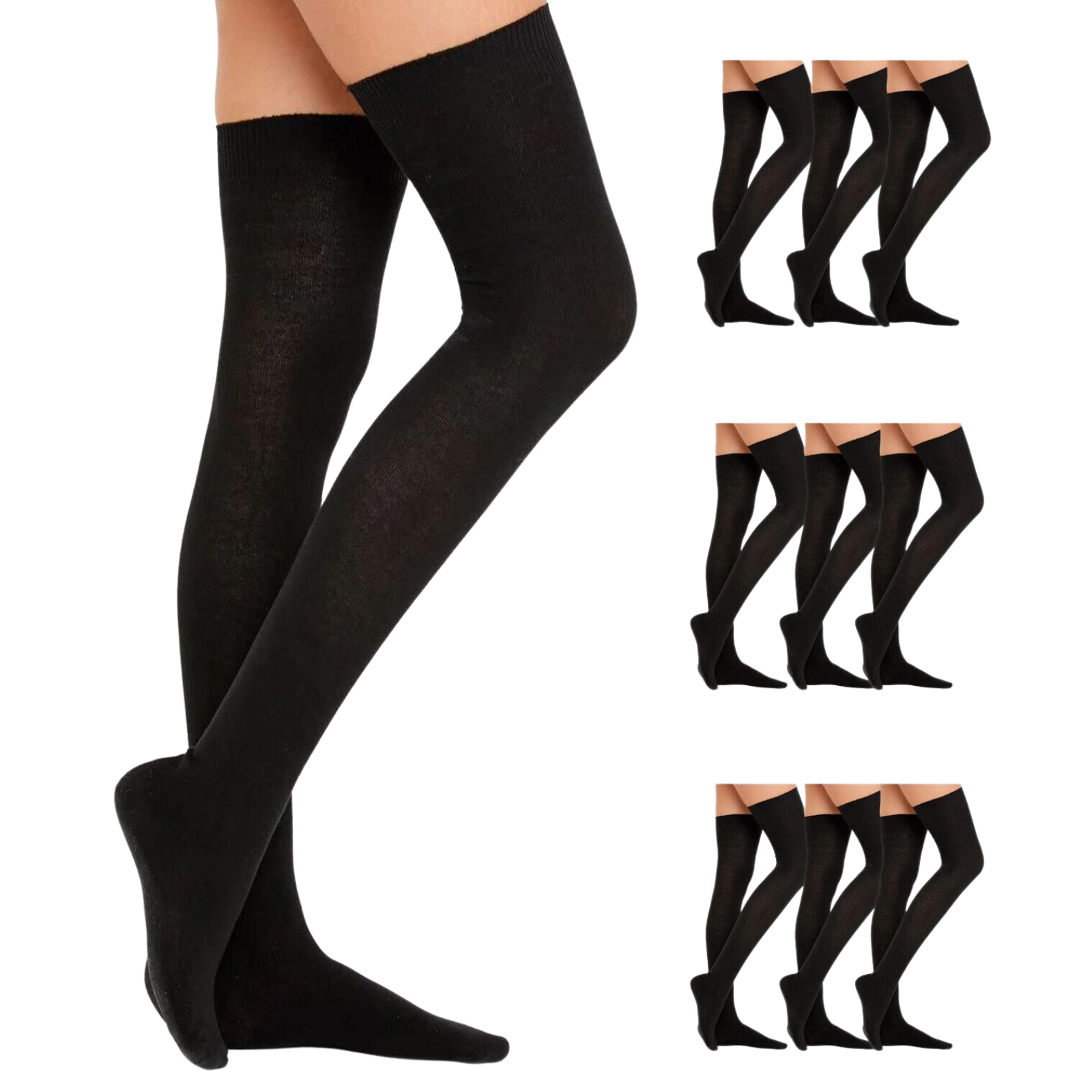 10x OVER THE KNEE SOCKS Plain Striped High Thigh Ladies Long Stocking BULK Price-2