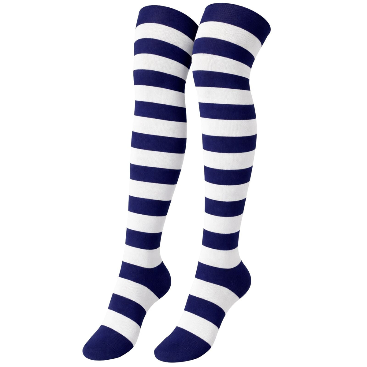10x Womens Over Knee Socks Striped Thigh High Long Stockings - Blue/White