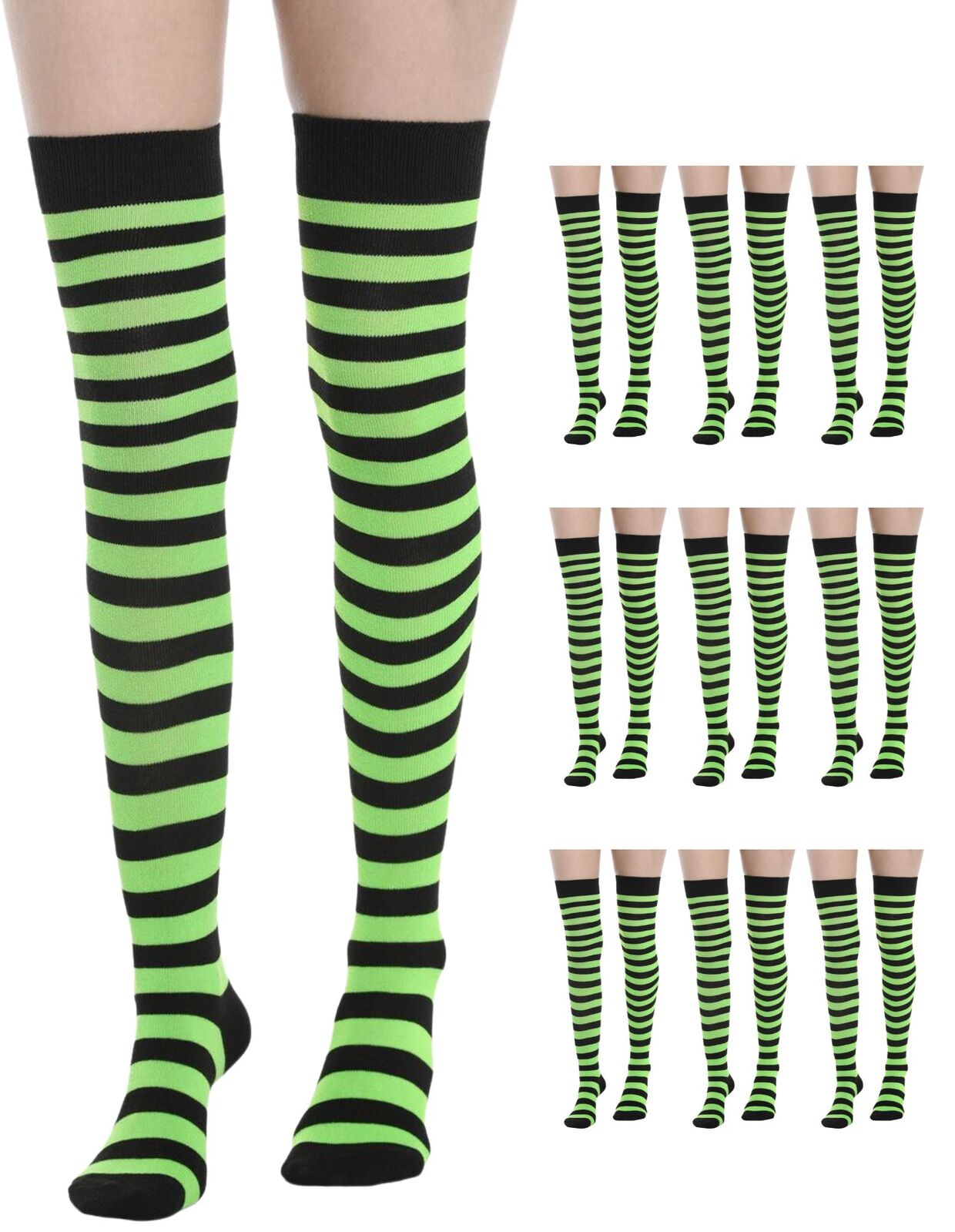 10x OVER THE KNEE SOCKS Plain Striped High Thigh Ladies Long Stocking BULK Price-3