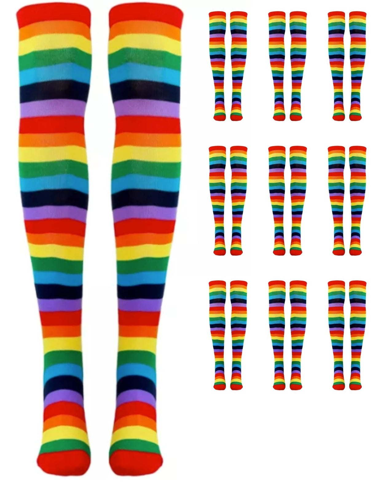 10x OVER THE KNEE SOCKS Plain Striped High Thigh Ladies Long Stocking BULK Price-8