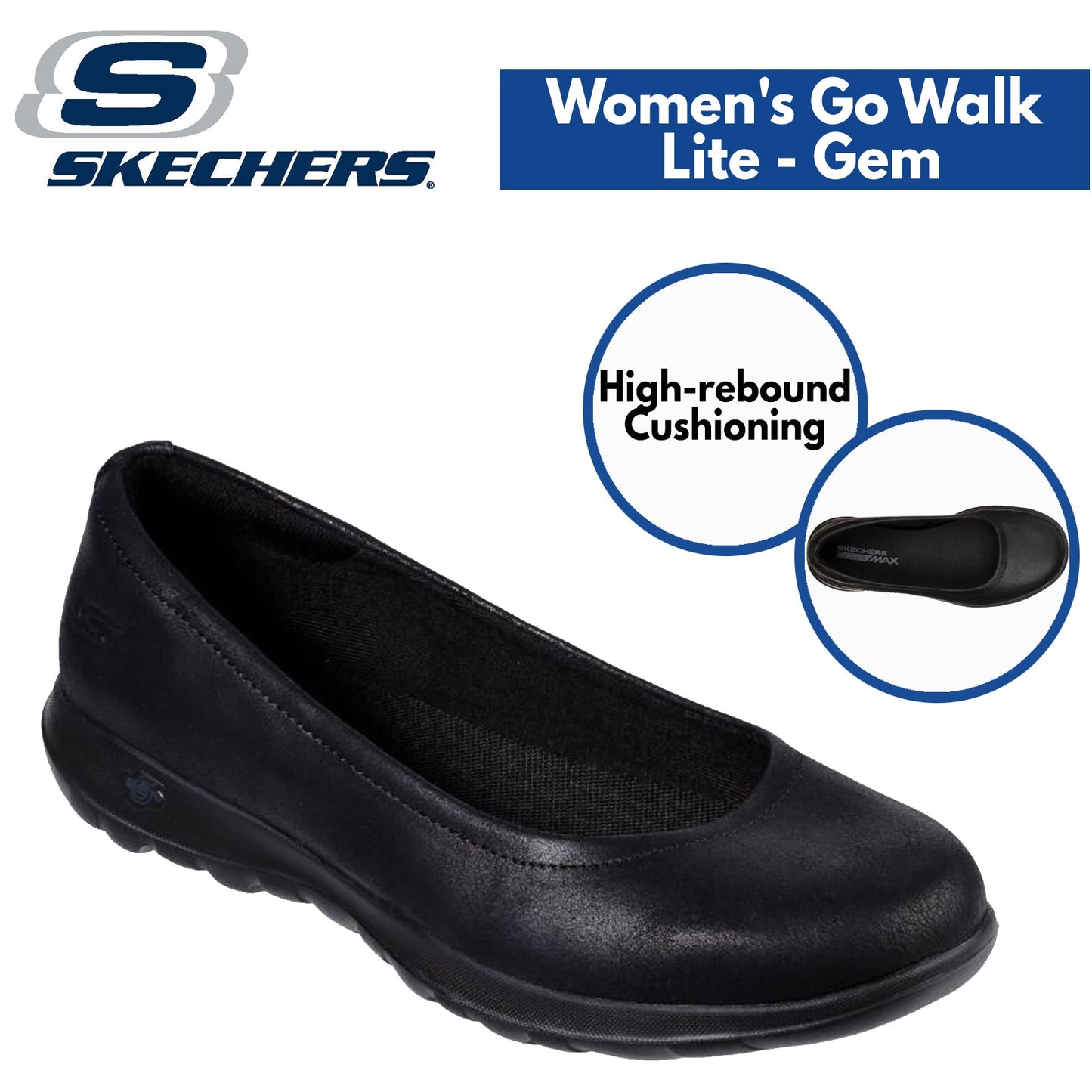 Skechers Womens Go Walk Lite Flats Shoes Comfort GEM Lightweight - Black/Black-1