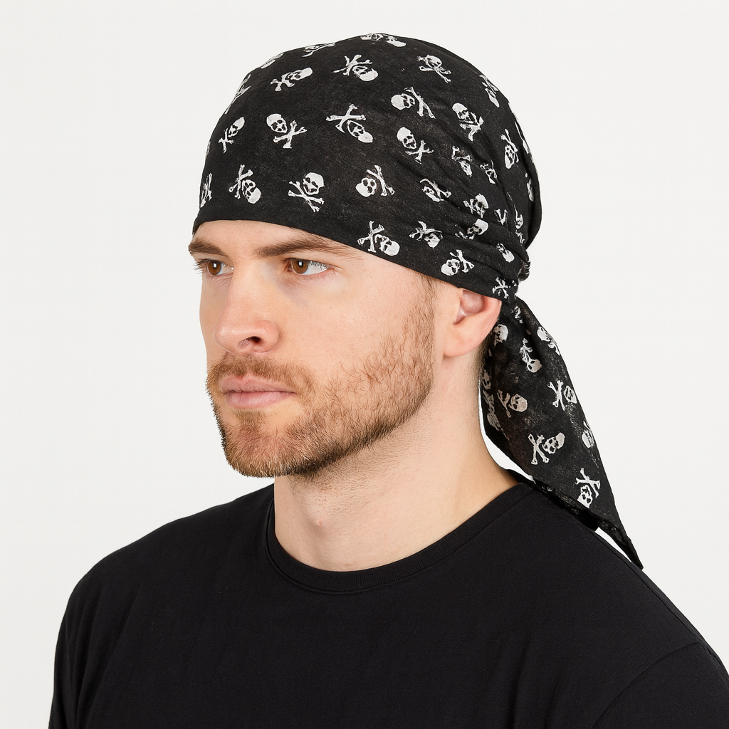 15x BULK BANDANA Paisley 100% COTTON Head Wrap Bandanna Summer Scarf - Black with White Skulls