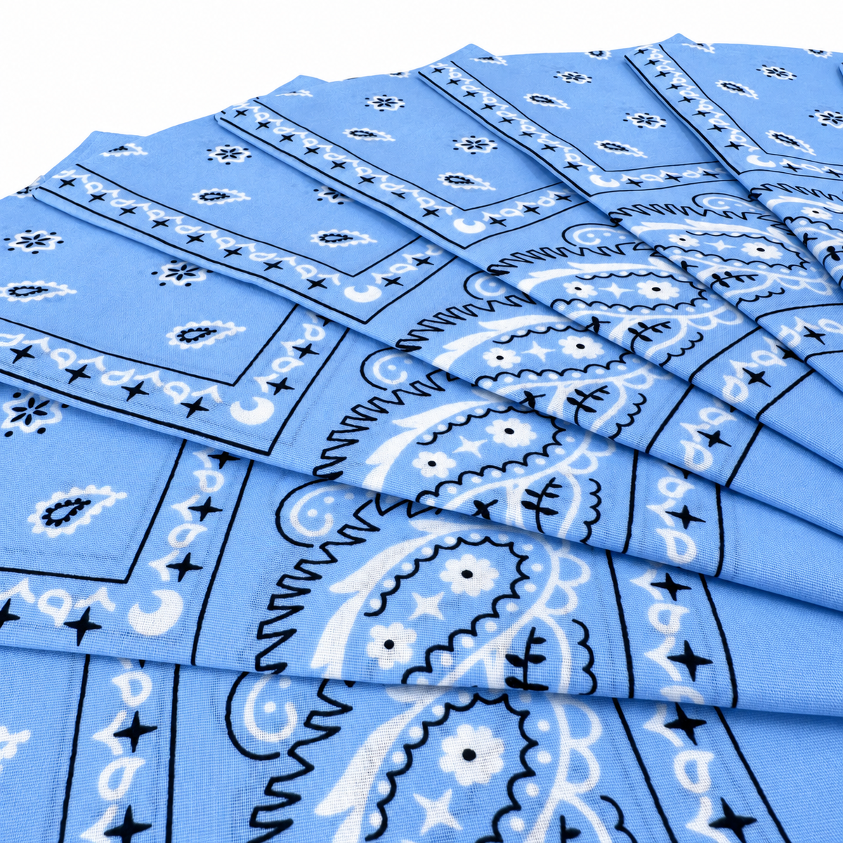 15x BULK BANDANA Paisley 100% COTTON Head Wrap Bandanna Summer Scarf - Sky Blue