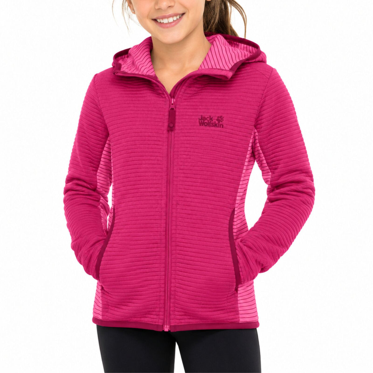 Jack Wolfskin Tongari Girls Hooded Fleece Jacket Lightweight Kids - Azalea Red