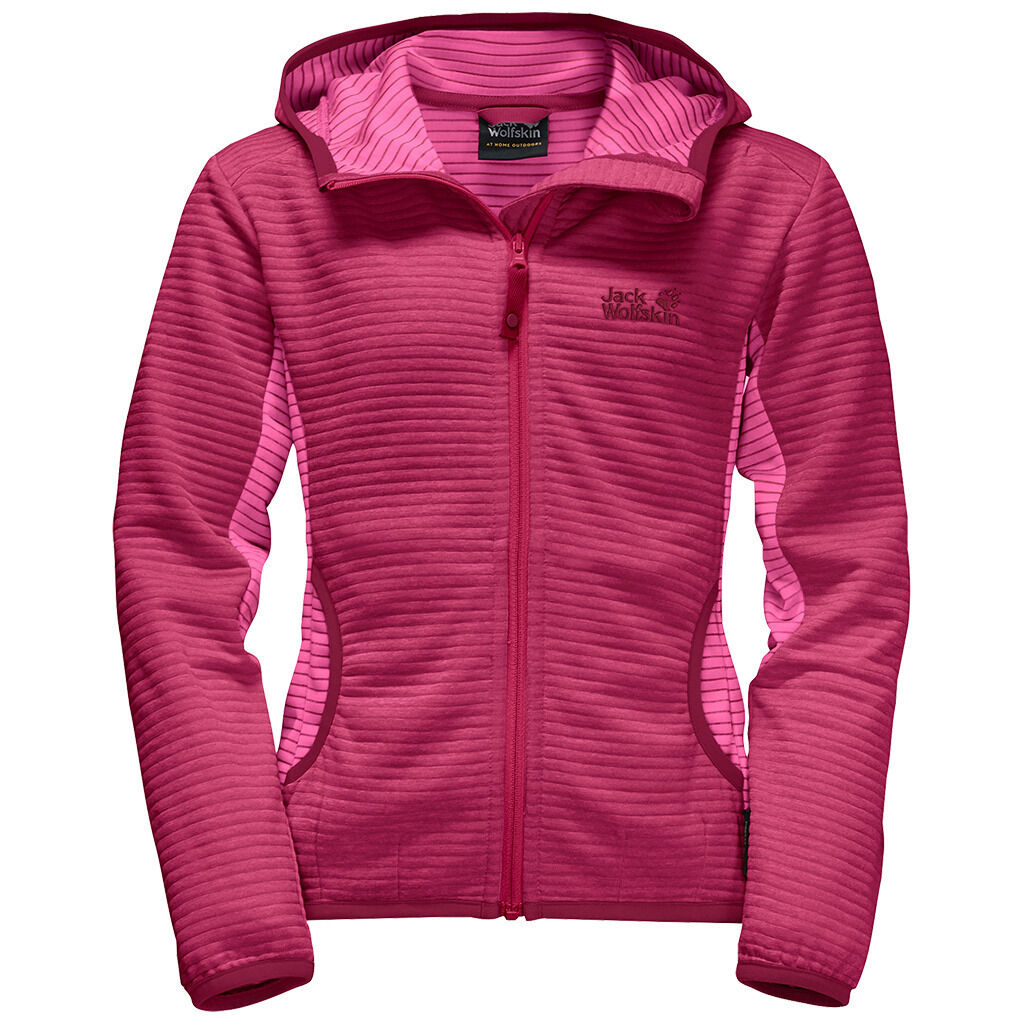 Jack Wolfskin Tongari Girls Hooded Fleece Jacket Lightweight Kids - Azalea Red