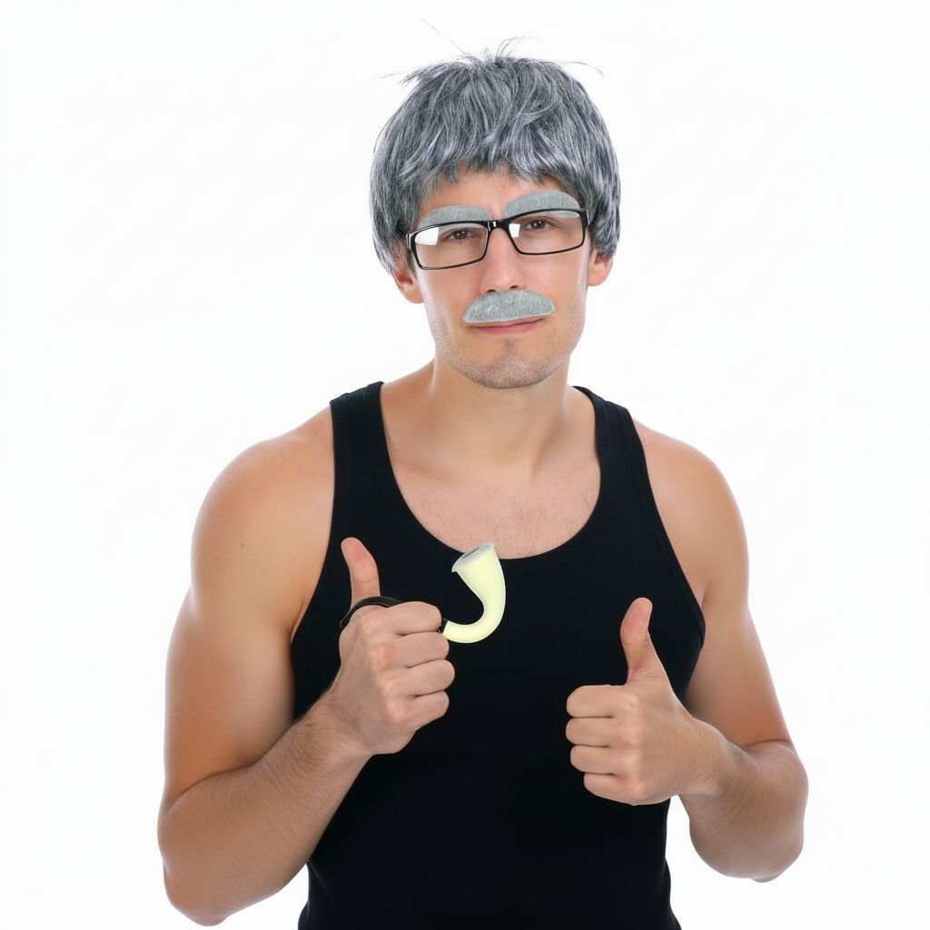 5pc Set Grandpa Halloween Costume Grandfather Wig Glasses Pipe Old Man Dress Up