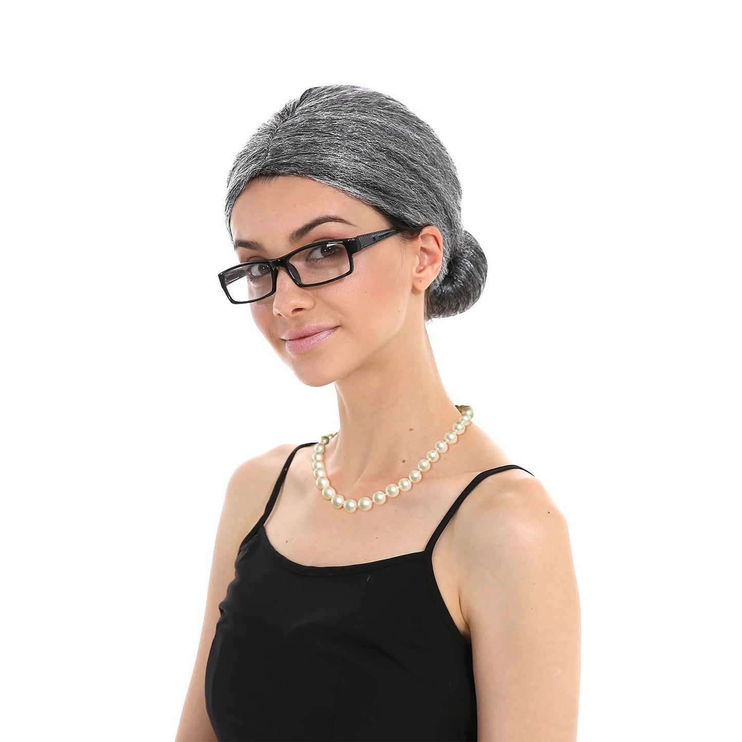 Grandma Instant Disguise Accessory Kit Halloween Party Grey Wig Necklace Glasses