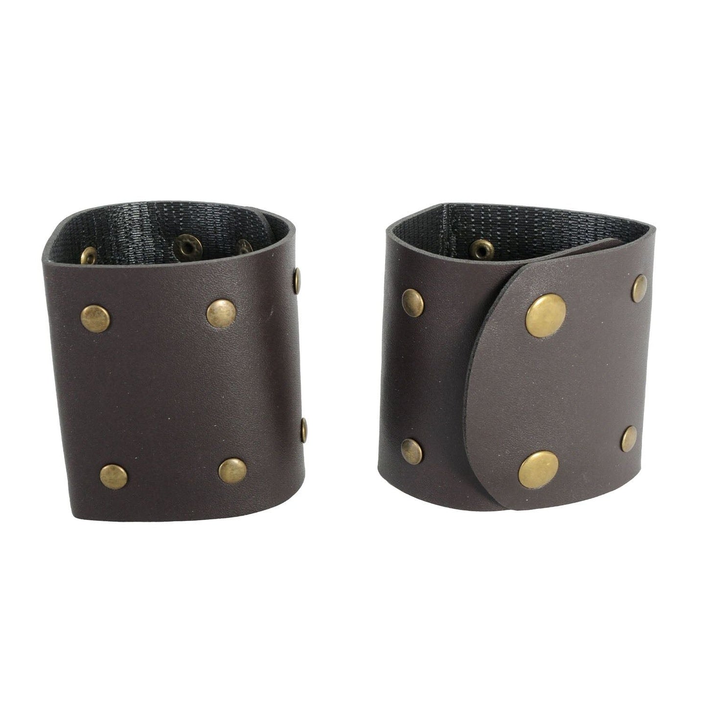 Gods and Goddesses Wristband Cuffs Brown Faux Leather Bronze Stud Pair