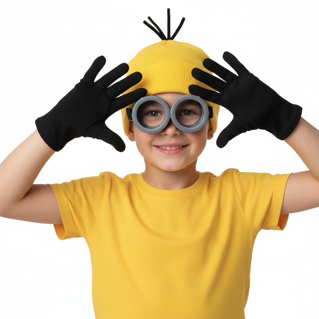Yellow Alien Halloween Costume Adults Kids Minions Goggles Beanie Hat Gloves