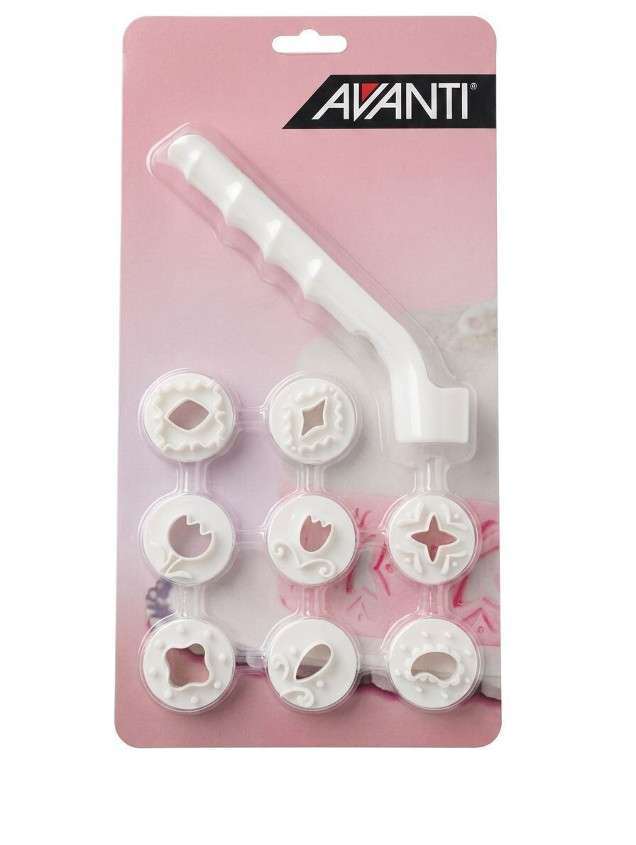 Avanti 9-Piece Fondant Stamp Set w/ Interchangeable Design Discs (Decorating Tool)