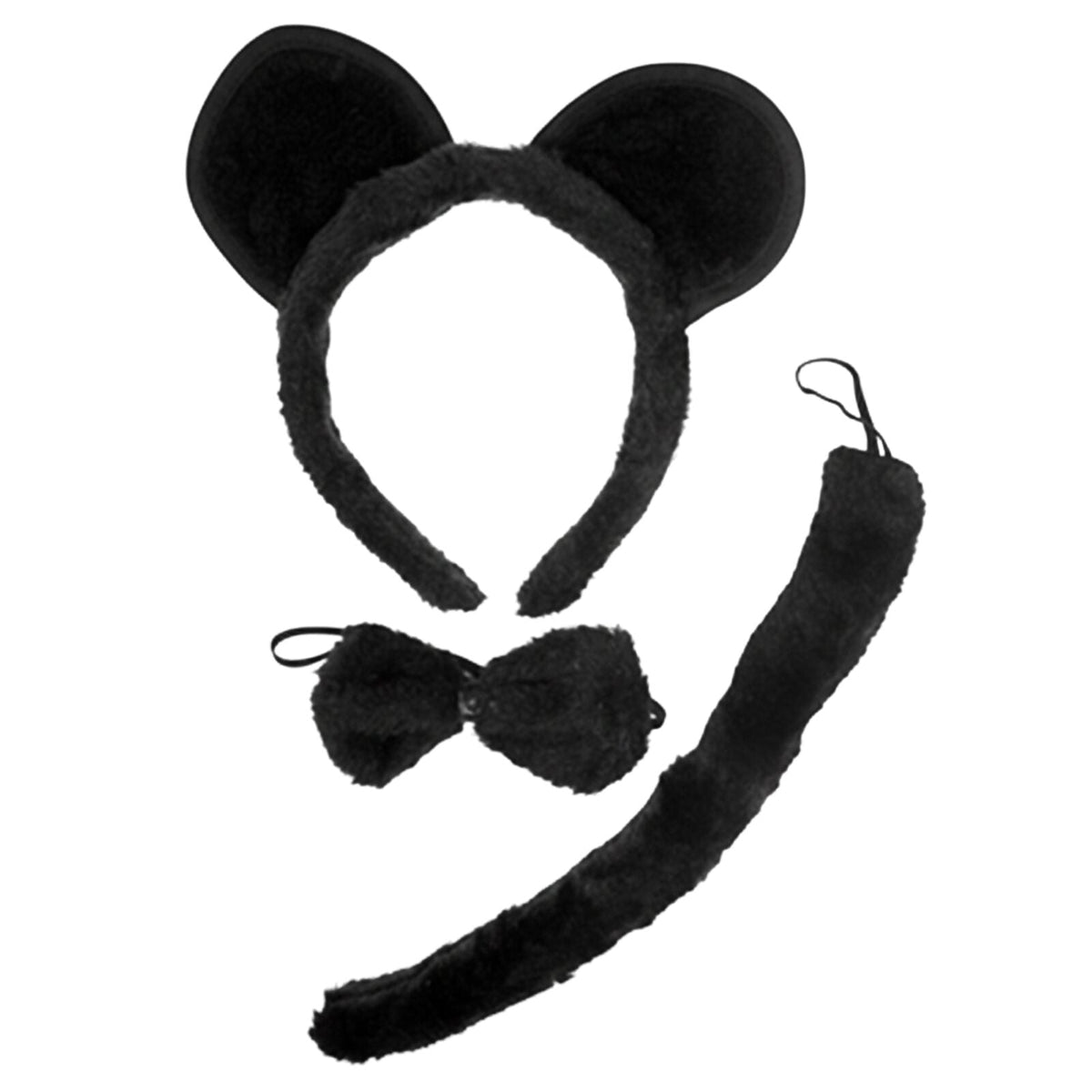 BLACK MOUSE / BEAR HEADBAND w Bow Ears Tail Animal Costume Halloween Party