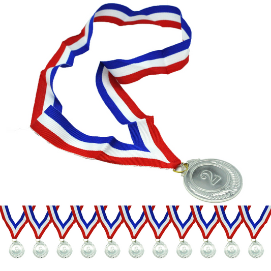 12x 2nd METAL SILVER WINNER MEDALS Sports Day School 46cm Ribbon Olympics-0