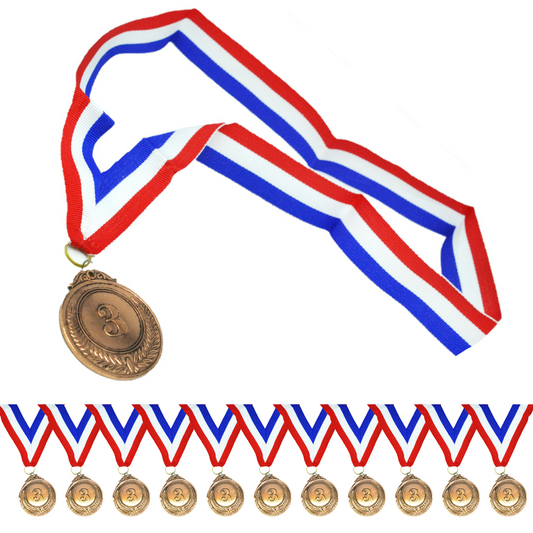 12x 3rd METAL BRONZE WINNER MEDALS Sports Day School 46cm Ribbon-0